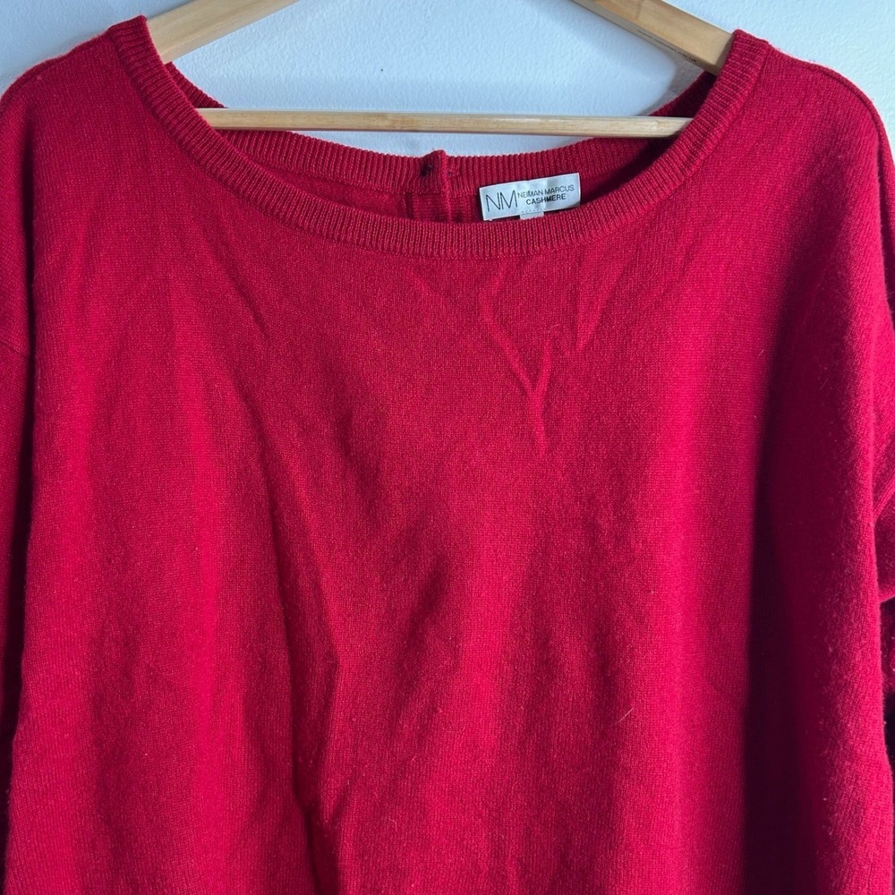 Neiman Marcus Cashmere Sweater Womens L Red Boxy Rainbow Accent Buttons Pockets - Picture 3 of 7